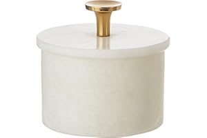 Queenza Salero de mármol Makrana blanco con tapa y perilla de latón, caja de sal y pimienta de 3 pulgadas para cocina - Salero Kosher, recipiente y caja de especias