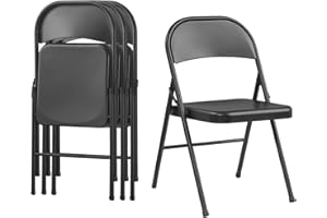KAIHAOWIN All Steel Folding Chairs Metal Frame Double Hinged Foldable Chairs for Indoor Outside Events Home Office 4 Pack -Black