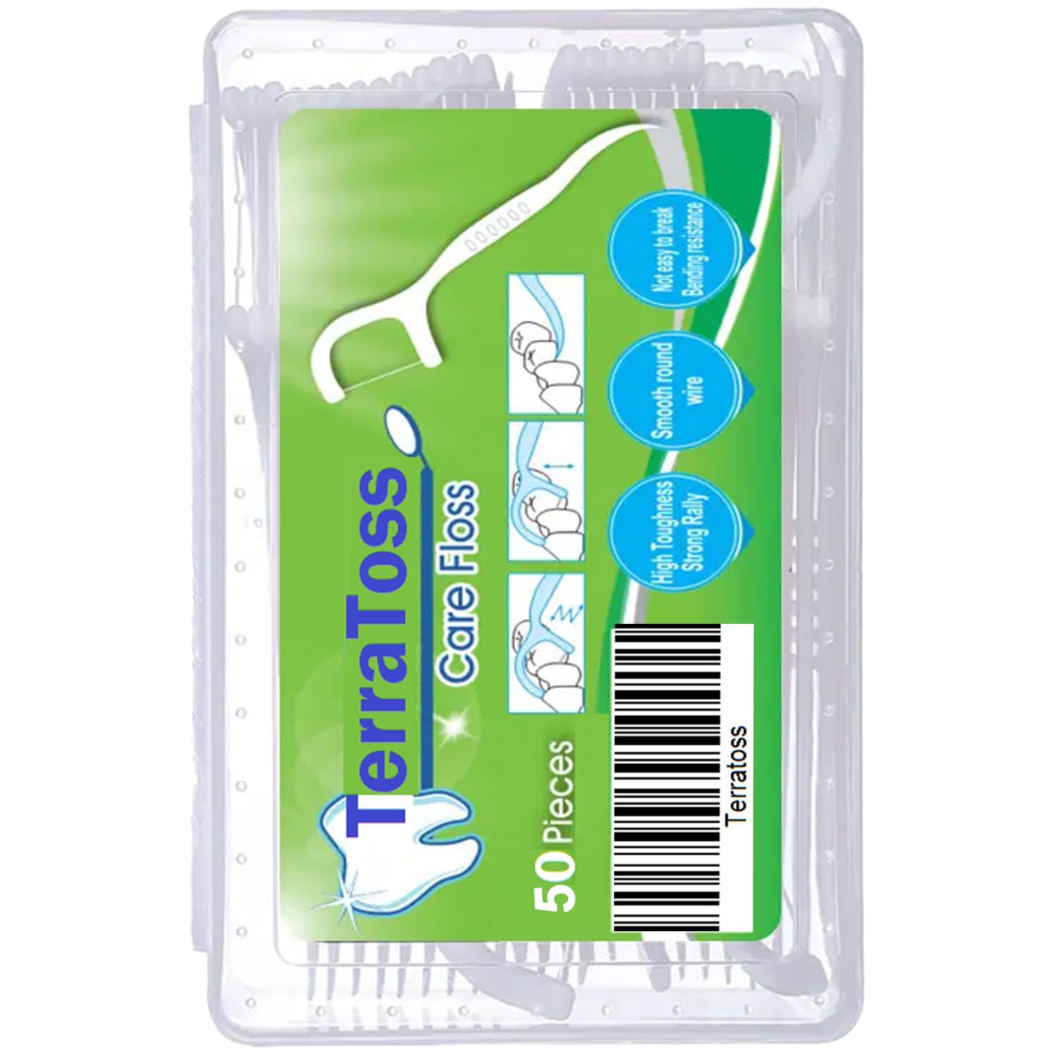 TerraToss Dental Floss Picks [50 Pcs] | Premium Toothpicks for Fresh Breath, Clean Teeth & Healthy Gums (50)