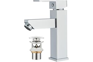 MILOT Single Lever Bathroom Tap | Free Slotted Pop up Waste | Chrome Platted Lead Free Brass Basin | Tap G1/2" Modern Fitting Leak Proof 35 mm Ceramic Cartridge Bathroom Tap Model 8839
