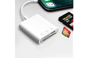 SD Card Reader for iPhone, Valtreecho Square Card Reader Memory Card Adapter Micro Card Reader Plug and Play Trail Camera Viewer with Dual Slot,Camera Accessories No Need App (White)