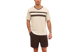 Nieery Pyjama Court Homme Coton pour l'été L'ensemble Comprend Un Pyjama à Manches Courtes Short Pyjama Homme avec col V idéal pour la Nuit T-Shirt et Pantalon de Pyjama Assortis en Deux pièces