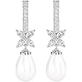 CLARA 925 Sterling Silver Pearl Earrings | Rhodium Plated, Swiss Zirconia, Screw Back | Gift for Women & Girls