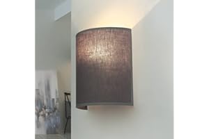 ‎LICHT-ERLEBNISSE Licht-Erlebnisse Wandlampe Stoff in Grau Flur Wohnzimmer B:20 cm E27 max. 60 W halbrund Modern blendarme Up Down Wandleuchte Schlafzimmer ALICE