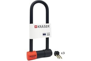 KRASER KR85L Lucchetto a U Blocco Ruota, Alta Sicurezza Testata, Omologato SRA, Arco 85x300mm ø18mm Doppio Chiusura, Serratura Anti-Grimaldello, Antifurto U Lock per Moto, Scooter
