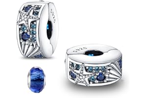 LNQOBU Charm de Bracelet Clip/Stopper en Argent Sterling 925 Pave Cubic Zirconia - Papillon, Star Moon - Bleu - Bijoux pour Femme