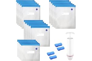 ZYLUNIY Vakuumbeutel Lebensmittel Wiederverwendbar mit Ventil Reißverschluss Pumpe Dichtungsklammern Vakuumversiegelte Bags Sous Vide Vakuumierbeutel Vakuumierer Zuhörer Essen Fleisch in 4 Gr.