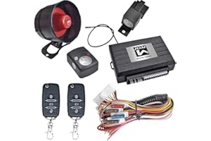 JOM Car Parts & Car Hifi GmbH 7106 Alarmanlage, universal mit Funkfernbedienung und ZV-Ansteuerung, Erschütterungssensor, Klappschlüssel-Handsender