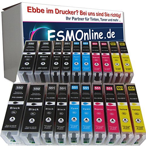 20 komp. XL Druckerpatronen Multipack für Canon Pixma MX725 MX925 ip7250 IP8750 MG5400 MG5450 MG5450s MG5550 MG5650 MG6300 MG6350 MG6450 MG6650 MG7150 MG7550 sie bekommen 4 x schwarz XL 4 x photoschwarz XL 4 x blau XL 4 x rot XL M 4 x gelb XL Kompatibel XL Version