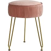 IBUYKE Makeup Vanity Stool, Velvet Footrest, Pink L/G-30P | Dress Table Pouf Seat Sofa Chair Golden Steel Legs