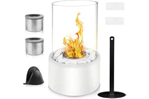 POTTWAL Camino da tavolo – falò da tavolo per esterni e interni, durata infinita – camino a bioetanolo – camino da tavolo a bioetanolo con 2 camere di combustione e vetro di sicurezza bianco