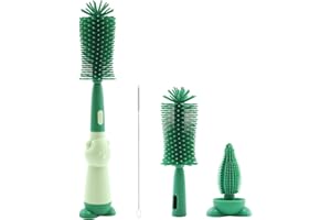 Clundoo Goupillon Biberon Silicone, 3 en 1 Nettoyage Biberon Brosse, Convient aux Tétines et Biberons de Bébé, avec Brosse Douce, sans BPA, Nettoyeur de Paille pour Brosse à Tétons (Vert)