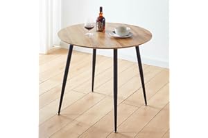 Hallowood Furniture Cullompton Small Dining Table with Oak Effect Top and Black Metal Legs, 2-4 Seater Round Table for Dining Rooms or Cafés, Kitchen Furniture (90cm)