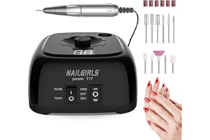 NAILGIRLS Electric Nail Drill, 11 in 1 Nail Drill Set Electric Nail Files Professional 35000RPM Acrylic Nails Gel Nails for Home and Salon Use,Black