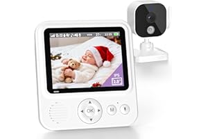 OBVHNUA Babyphone Camera 2,8 inches Moniteur Bébé 720P HD 2000mAh Babyphone Vidéo Surveillance Écran IPS USB-C 2,4 GHz Zoom Vision Nocturne VOX Communication Capteur de Température Support 2 Caméras