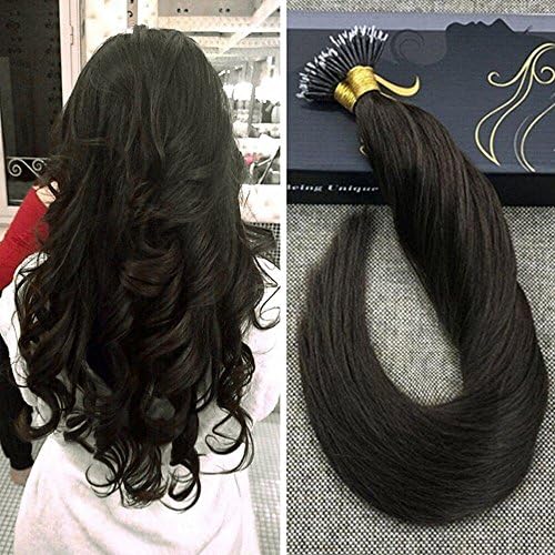 Ugeat 20 Inches 50cm 50 Strands 1g/s Nano Ring Hair Extensions 7A Grade 2# Darkest Brown Brazilian Remy Human Hair Extensions 2# Darkest Brown