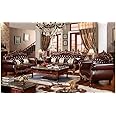 Lifestyle Goods Forever Lsgf Luxury Design Leatherette Sofa Set With Soild Sagwan Wooden Carving Work Single Sofa Chair Sofa Set For Living Room Or Bedroom (3+2+1 With Center Table, Dark Brown)