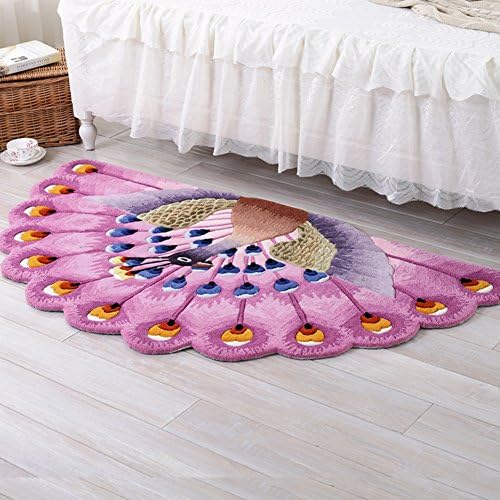 Peacock pattern semicircle mat The villa Handmade carpet Rectangle Living room Sofa Tea table Bedroom [bedside] The room is covered with windows-B 80x150cm(31x59inch)