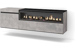 ‎SKRAUT HOME Skraut Home | TV-Schrank, Lowboard | für Wohnzimmer und Esszimmer | 150x45x35cm | Für TV-Geräte bis zu 65" | Elektrokamin. Maße | Hängend | Moderner Stil | Zement