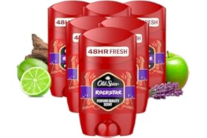 Old Spice Rockstar Deodorant Stick For Men 50ml, Aluminium Free. Long Lasting Perfume Quality Scent, 48H Fresh. Invisible on Black & White pack of 6