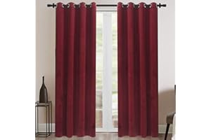 Rose Home Fashion Velvet Blackout Curtain Set with Eyelet, 2 Panels Thermal Insulated Velvet Curtains for Living Room Bedroom, 46 X 54(W X L), Burgundy