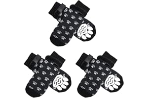 TSATHOGGUA 3 Pares Calcetines Antideslizantes para Perros - Protectores de Patas Con Correas Ajustables - Control de Tracción para Interiores (L)