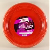 &amp; Rainbow Plastik Kırmızı Renkli Parti Tabak 25 Li Yuvarlak 22 Cm