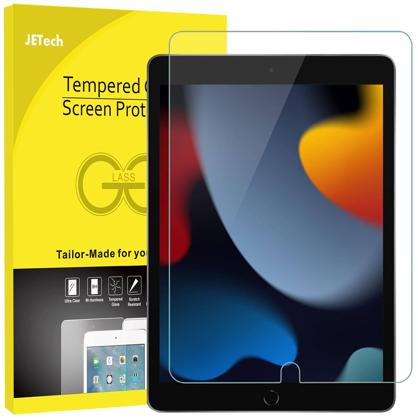 JETech Protector Pantalla para iPad 9.ª/8.ª/7.ª Gen 10,2', 1 Unidad | Para iPad 10,2' (2021/2020/2019), HD Transparente, Cristal Vidrio Templado Anti-Arañazos