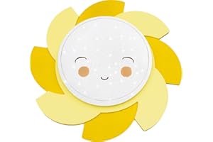 Elobra Sternenhimmel Lampe "Sonne" | hochwertige LED Deckenlampe / Wandlampe für Jungen & Mädchen aus Holz, dimmbar, gelb, mit Sternenhimmel Glitzer Effekt, 55cm x 55cm x 10cm, Made in Germany