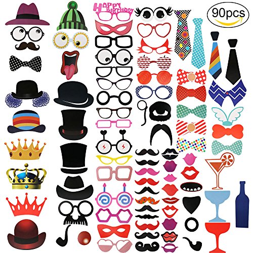 RYMALL 90PCS Neuer Stil Tlg Photo Booth Geburtstags Hochzeits Partei Funny Verkleidung [Schnurrbart Lippen Brille Krawatte Hüten] Dekoration Fotorequisiten Set