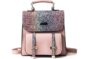 FiveloveTwo Femmes Filles Sacs portés dos PU cuir Sac À Main Épaule Avec des paillettes Sacs Bandoulière Avec des ornements d'ours École Voyage Sport Shopping Shoulder Backpack Bag