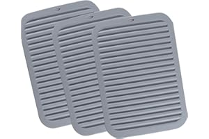 TIANLONG 3PCS Grey Silicone Kitchen Mat for Worktop, Table Protector Heat,Hot Dishes,Pots and Pans - Waterproof Trivet mat, Non-Slip Table Mats and Coasters,Silicone Table Mat(30×23cm)