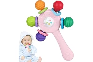 WIXBFYN Mordedor Bebe Libre de BPA,Diseño ergonómico,Fortalecimiento del agarre,Adecuado para el desarrollo auditivo y dental,Ideal para bebés de 0 a 36 meses(rosa)