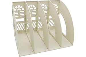 ITODA Organizer da scrivania, con 4 scomparti, robusto porta-riviste in plastica, divisori per documenti, riviste e libri White