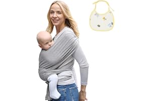 AOLSO Baby Sling Wrap, Hands-Free Stretchy Baby Carrier with Bibs, Newborn to Toddler (Grey)