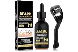 FANFALUV Beard Growth Kit With Derma Roller & Natural Ingredients Serum - Rapid Growth & Thickening - Grooming Kit For Men - Gifts For Dad