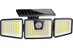 KIBTOY 156LED Solar Security Lights, Outdoor Solar Wall Light with Motion Sensor, 3 Adjustable Heads, 270° Wide Lighting Angle, IP65 Waterproof