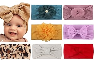 ASYBHYY Diademas Bebe Niña, 8 Diademas Pelo Cintas Turbante de Flores y Lazos, Accesorios para el Cabello para Bebés, Niños Pequeños, Recién Nacidos, Súper Elástico Suaves, para Edad 0-4 años