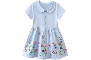 Beilei Creations Mädchen Kleider Kurzarm Baumwolle Kinder Kleid Süßes Muster Gr.85-140