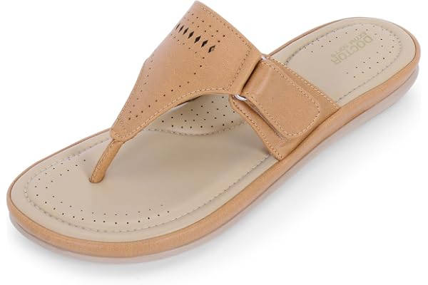 DOCTOR EXTRA SOFT Women's Flat Memory Foam Slippers/Flip-Flops Fashion Stylish Casual Comfortable Diabetic Orthopedic Lightweight Synthetic Slip-On Sandals With Adjustable Strap For Girls D-608