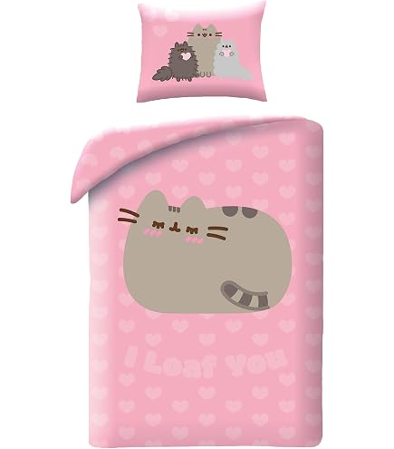 Parure De Lit Pusheen HIGH SCORE – Housse De Couette 140x200 Cm + Taie 70x90 Cm | Microfibre Rose, Motifs Réversibles