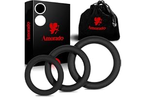 AMORADO Penisringar av silikon – mega sexleksak för män för att öka potensen – cockring, set med 3 för en längre och fylligare erektion – med sammetspåse – svart, 3 storlekar