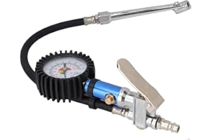 ‎TBEST Reifenfüller mit Tankstellenstecker,0-12BAR Reifendruckprüfer Luftdruckprüfer,Selbstklemmender Reifenfüller Messgerät mit Luftdruckmesser und Schnellluftanschluss, für Auto, Motorrad, Lkw