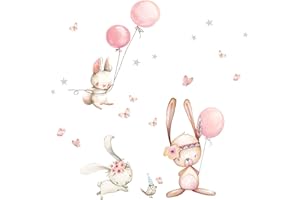 Little Deco Adhesivo decorativo para pared de habitación infantil, animales y conejos, 110 x 80 cm (ancho x alto), globos y estrellas, adhesivo decorativo para habitación de juegos, decoración