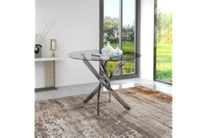 ‎GOLDFAN GOLDFAN Runder Esstisch Glas Moderner Küchentisch Runder Glastisch Esszimmertische für Esszimmer Wohnzimmer Küche, Silber 80cm