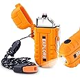 Electric USB C Rechargeable Lighter with Cross Dual Arc, Windproof and Waterproof Lighter with Flashlight for Camping, Survival, Hiking (Orange)