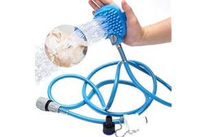 DIQC 2 in 1 Pet Shower Sprayer Bath Massage Brush Scrubber Handheld Dog Shower Sprayer Dog Grooming Hose Sprayer Silicone Dog Shower Head for Bathing Grooming Massage Outdoor Indoor Bath (2.15 m,Blue)