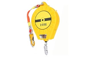 VFDZ Dispositivo Anticaduta Retrattile, Cavi di Sicurezza Anticaduta Retrattili con Funzione di Bloccaggio Automatico, Attrezzature Protezione Sicurezza Personale per Tetto e Lavoro Aereo (10m, Giallo)