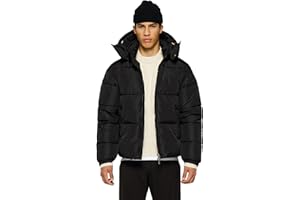 Burocs Hooded Puffer Jacket - Black Glossy - Oversized Herrenjacke - abnehmbare Kapuze - Reißverschluss - Innentasche