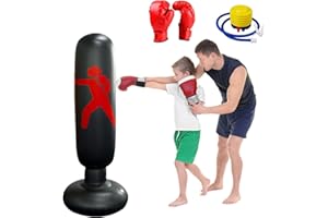 KINDPACK Sacco Da Boxe Da Terra, 3 Pièces Sacs De Sable De Boxe pour Enfants De 160 Cm, Gants De Boxe, Pompes à Air, Problèmes D’Exercice Et De Ventilation Et Amélioration De La Coordination Physique